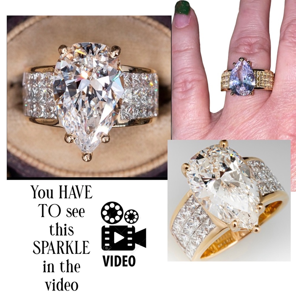 18k White Sapphire Pear Engagement Statement Wedding Ring. NEW GORGEOUS Sz 7